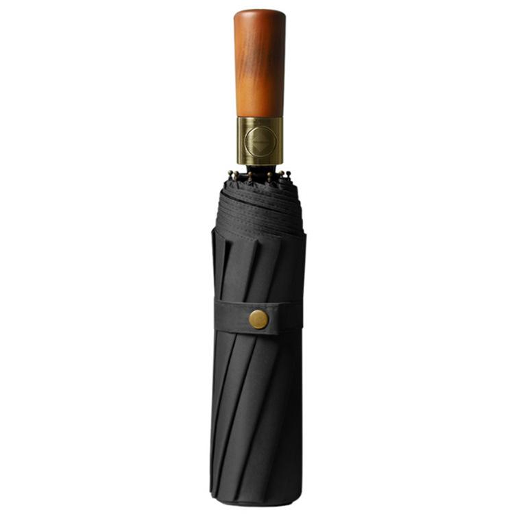 Solid Wood Handle Three-Fold Umbrella